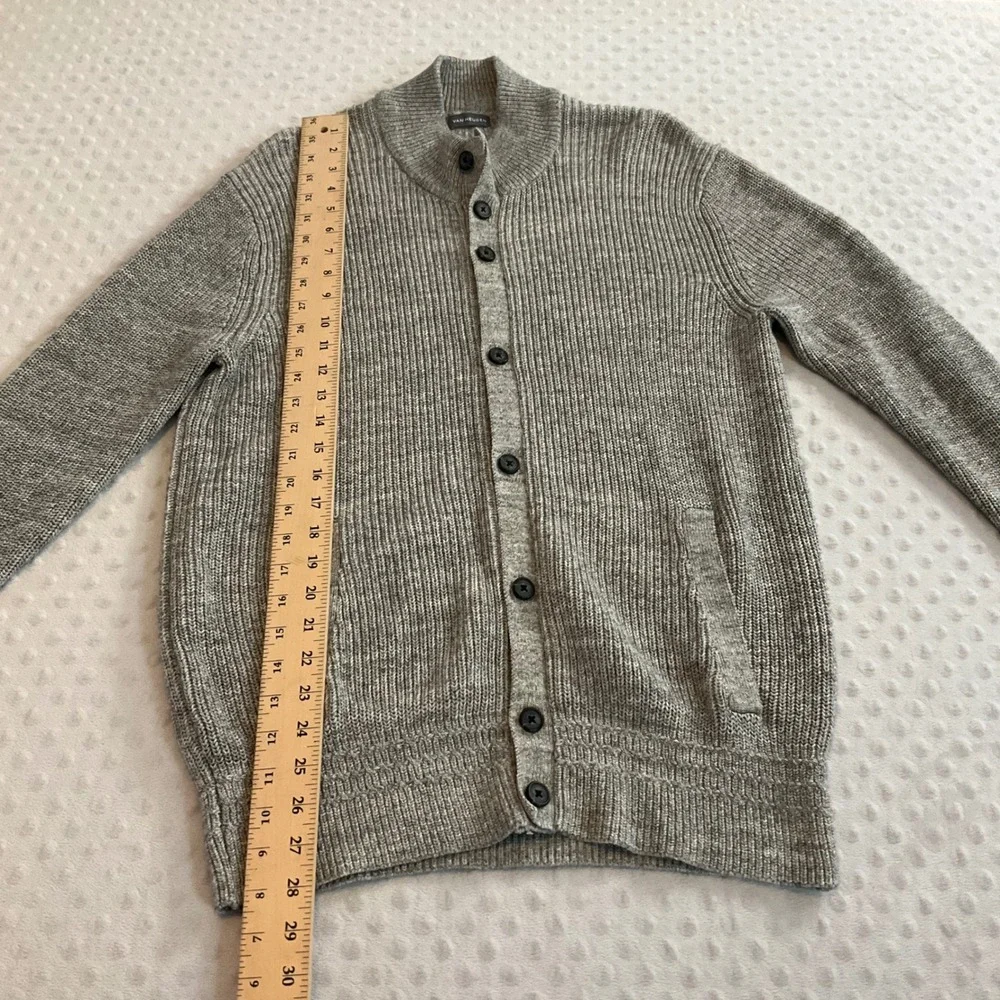 Van Heusen Mens Gray Cotton Blend Ribbed Knit Button Front Cardigan‎ Sweater